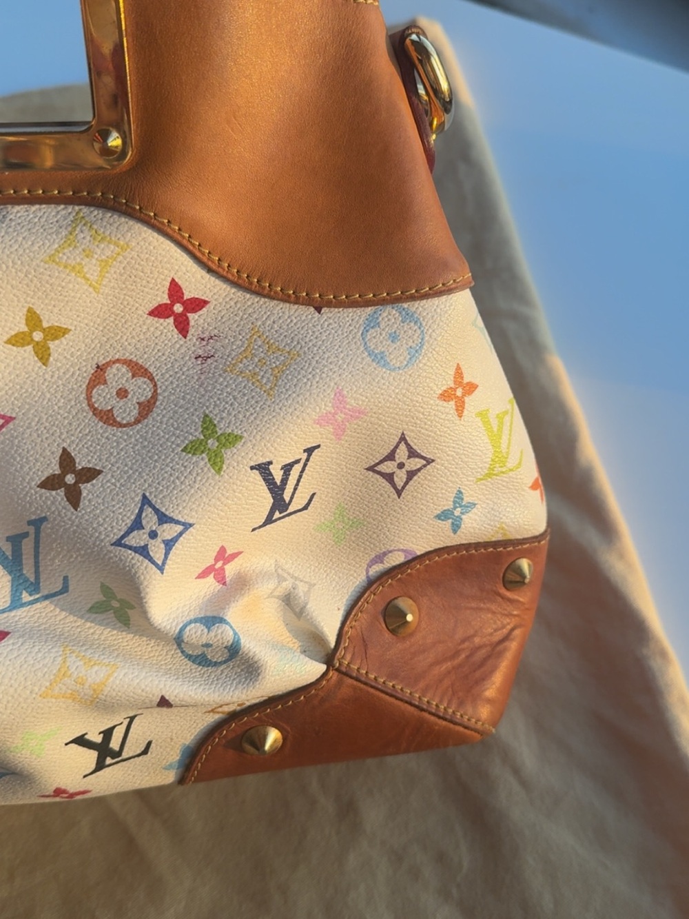 Louis Vuitton Multicolor Monogram Canvas Shoulder Bag with Brown Leather Trim - Picture 4 of 7